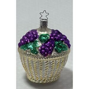 Vintage Christmas Tree Ornament Basket of Grapes German Mercury Glass Inge Glas